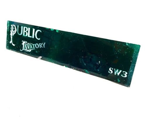 Antique Advertising - Salvaged Glass Public Lavatory Toilet Sign from London SW3